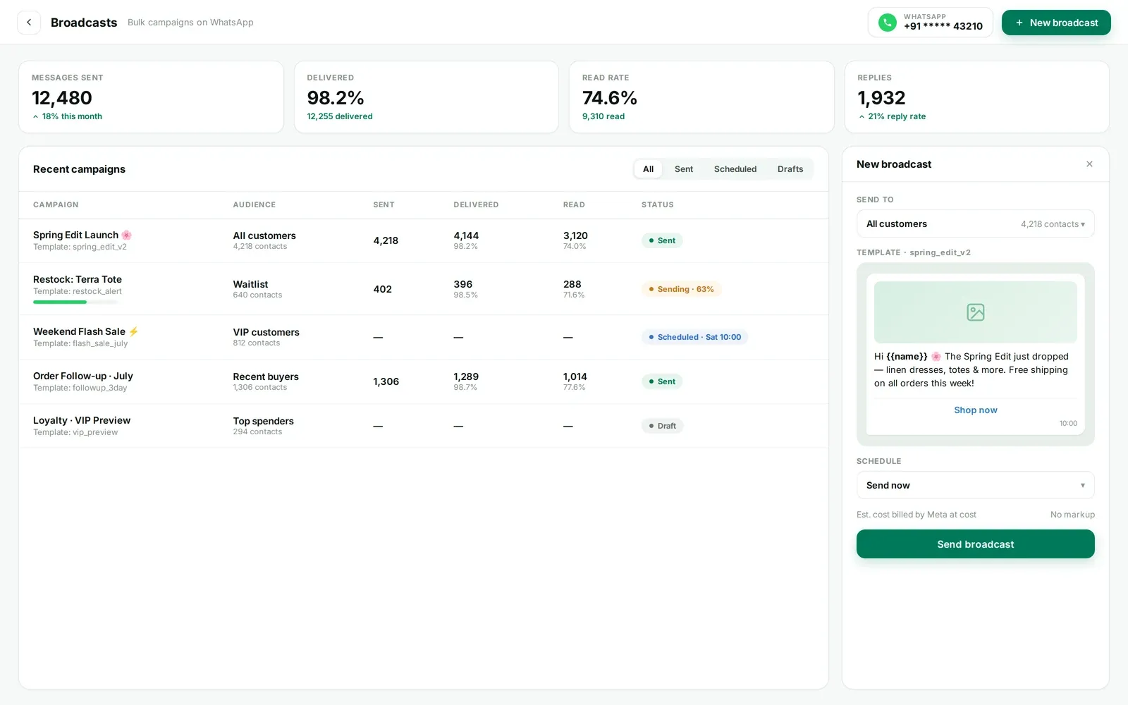 Instantly reach your customer base with a single click.